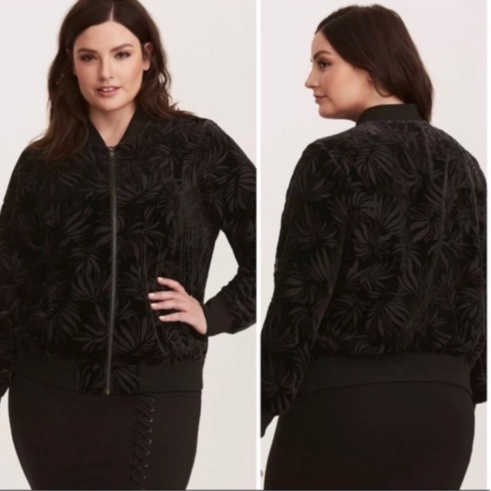 Torrid Plus size burnout black velvet bomber jacket size 1X